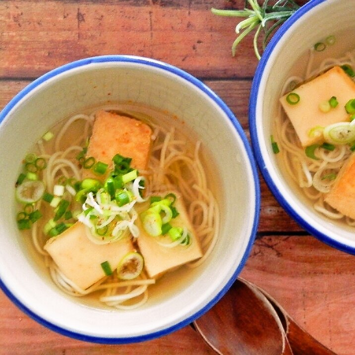 厚揚げできつねうどん風　あったか冷や麦